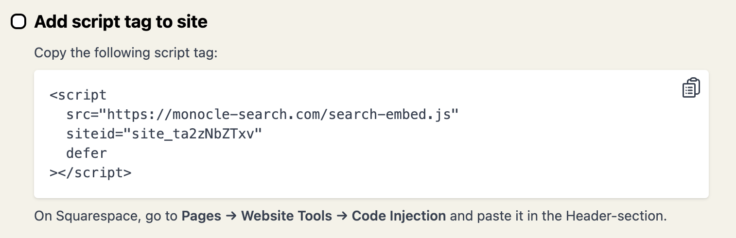 Image of instructions for how to add a script-tag to your Squarespace site